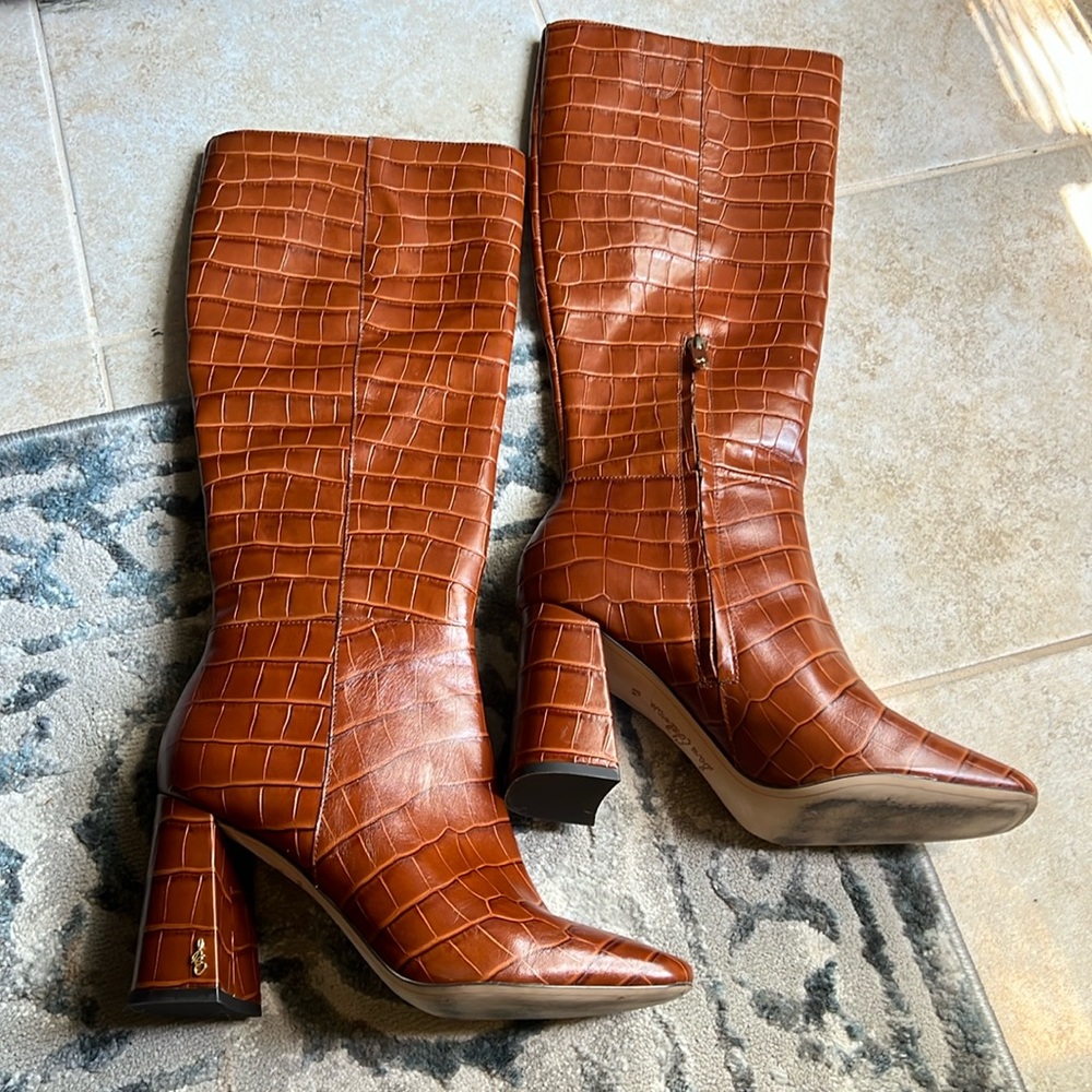 Sam Edelman women’s Brown Croc-Embossed Knee-High Boots
